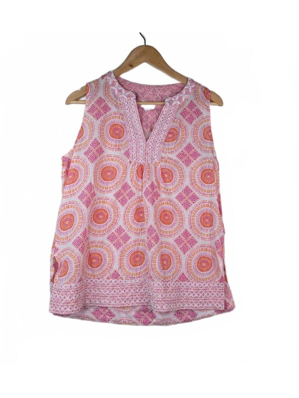 Sigrid Olsen Boho Sleeveless Tank Top 100% Cotton Circular Print Women's M